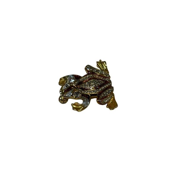 Gold-Tone Rhinestone Frog Brooch Pin Vintage - Picture 4 of 5
